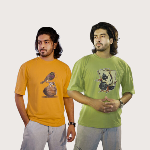 73 Men’s Drop Shoulder Printed T-Shirt 2Pcs Combo